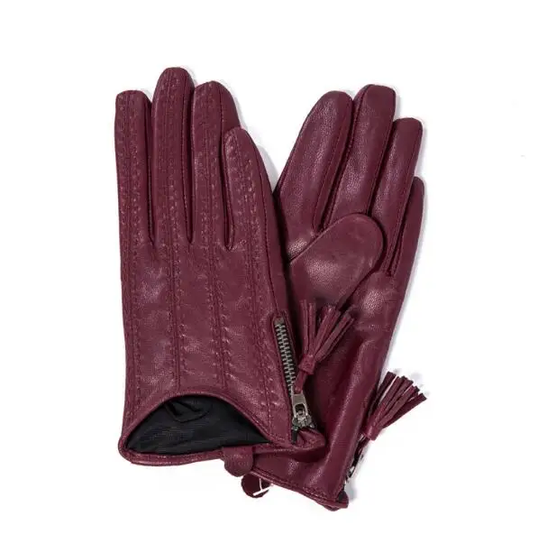 Women'a natural sheepskin leather tassel zipper driving glove lady's fashion genuine leather motorcycle glove R3372