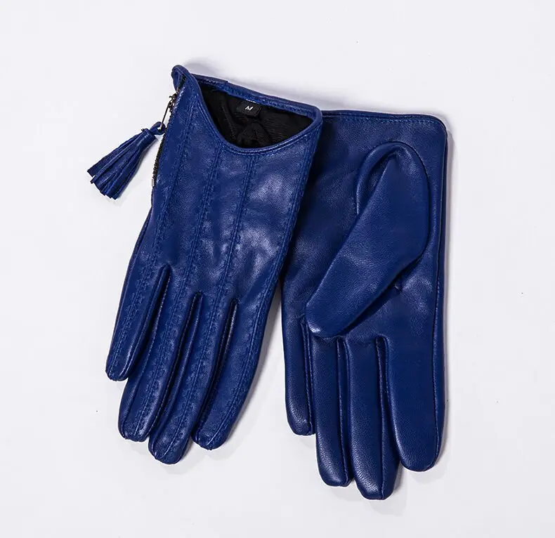 Women'a natural sheepskin leather tassel zipper driving glove lady's fashion genuine leather motorcycle glove R3372
