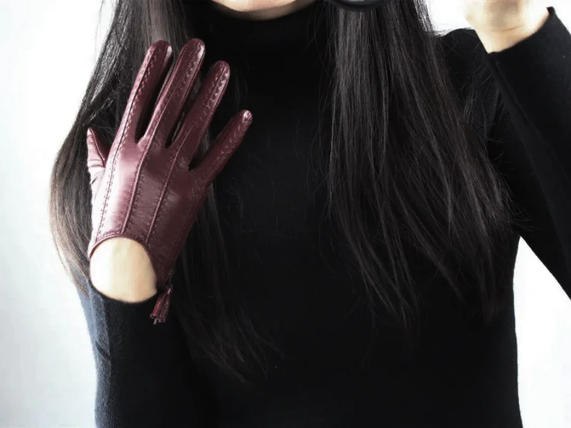 Touchscreen Gloves Women Genuine Leather Goatskin Tassel Zipper Short Style Glove Female Fashion Solid Driving Mittens Lady