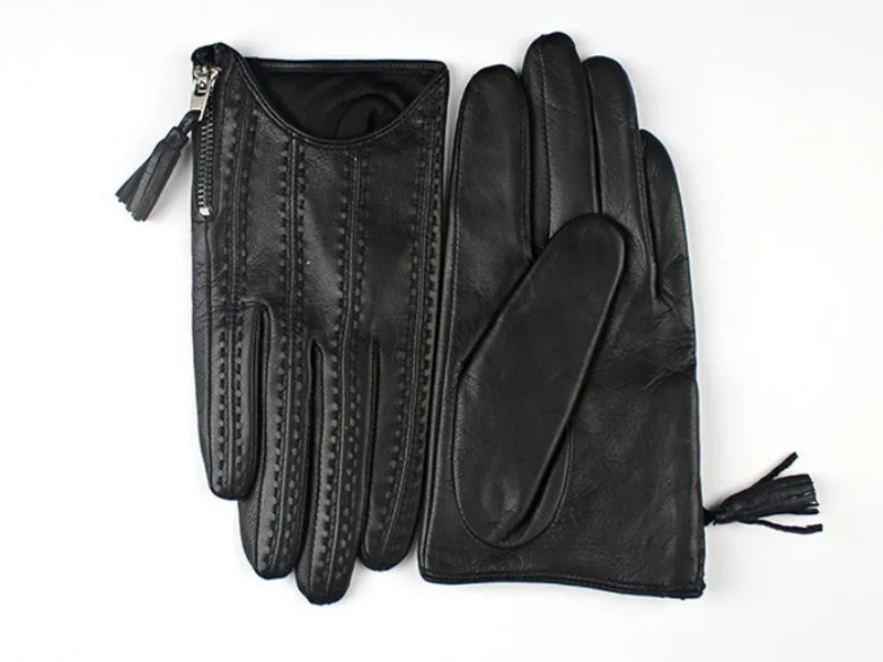 Touchscreen Gloves Women Genuine Leather Goatskin Tassel Zipper Short Style Glove Female Fashion Solid Driving Mittens Lady