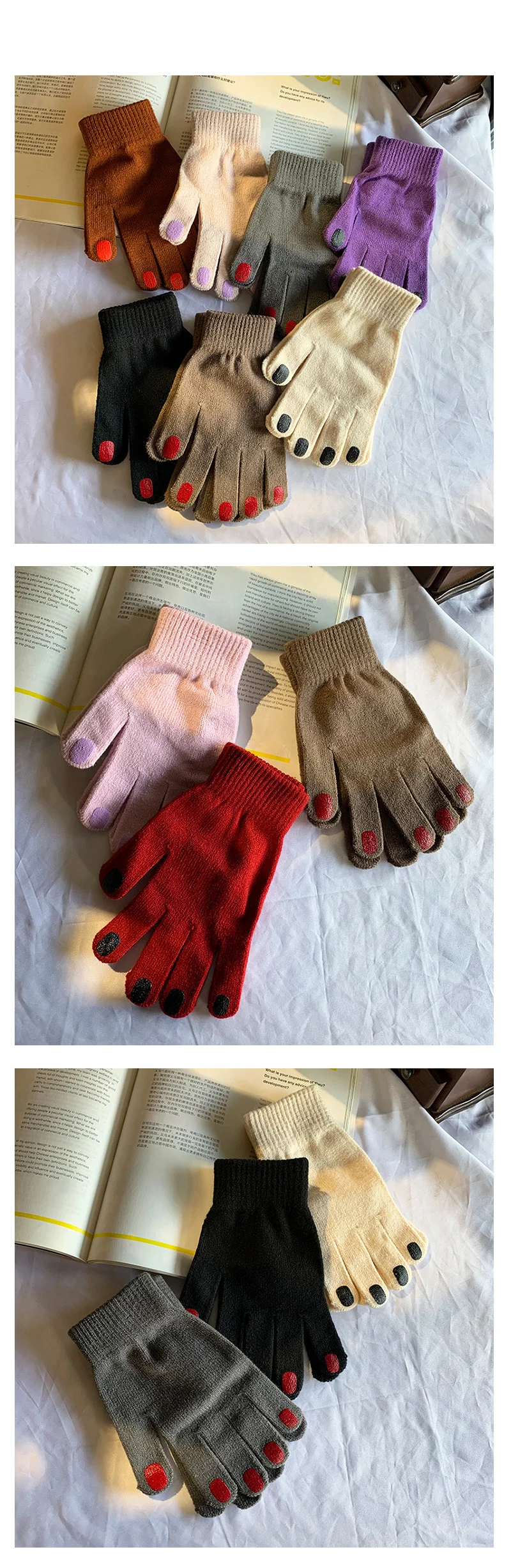Japanese Manicure Nail Polish Gloves Winter Women's Knit Wool Yarn Full Finger Warm Coldproof Nonslip Sport Cycling Mittens H76