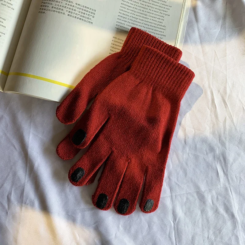 Japanese Manicure Nail Polish Gloves Winter Women's Knit Wool Yarn Full Finger Warm Coldproof Nonslip Sport Cycling Mittens H76