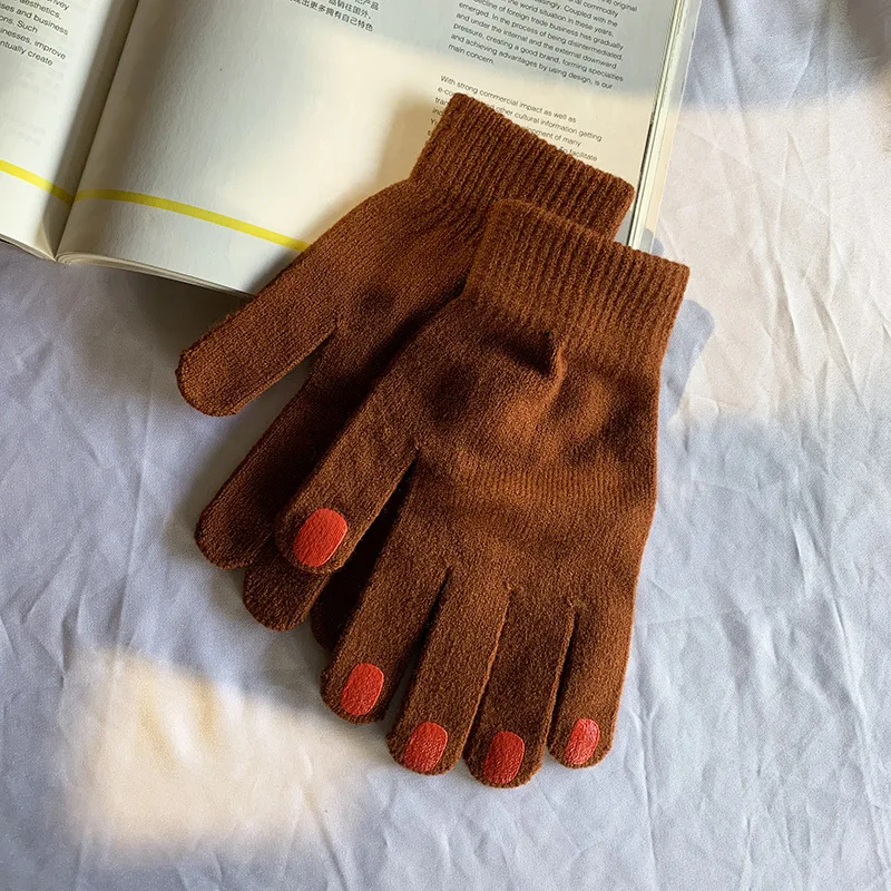Japanese Manicure Nail Polish Gloves Winter Women's Knit Wool Yarn Full Finger Warm Coldproof Nonslip Sport Cycling Mittens H76