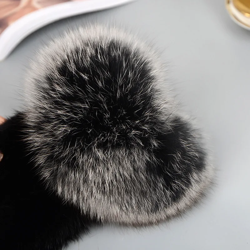 Luxury Women Natural Mink Fur Mittens Fox Fur Trimming Real Mink Fur Gloves Ladies Fur Elastic Hand Made Drop Shipping