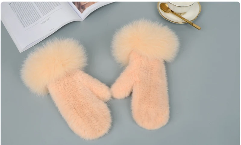 Luxury Women Natural Mink Fur Mittens Fox Fur Trimming Real Mink Fur Gloves Ladies Fur Elastic Hand Made Drop Shipping