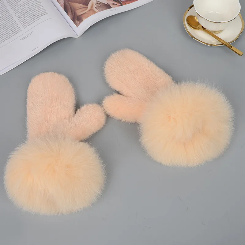 Luxury Women Natural Mink Fur Mittens Fox Fur Trimming Real Mink Fur Gloves Ladies Fur Elastic Hand Made Drop Shipping
