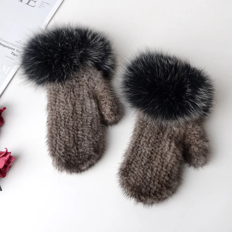 Luxury Women Natural Mink Fur Mittens Fox Fur Trimming Real Mink Fur Gloves Ladies Fur Elastic Hand Made Drop Shipping