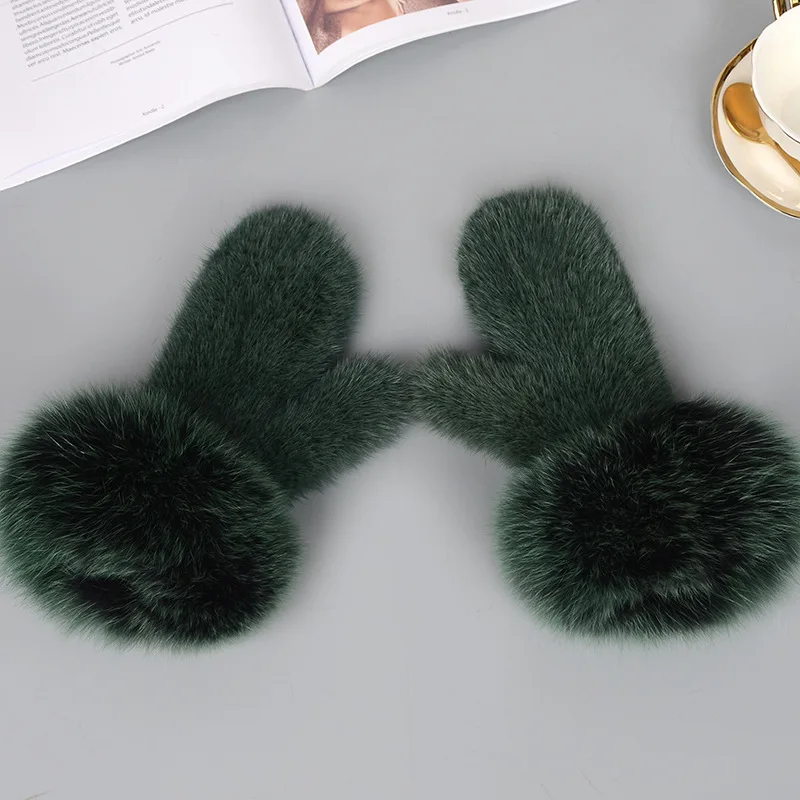 Luxury Women Natural Mink Fur Mittens Fox Fur Trimming Real Mink Fur Gloves Ladies Fur Elastic Hand Made Drop Shipping