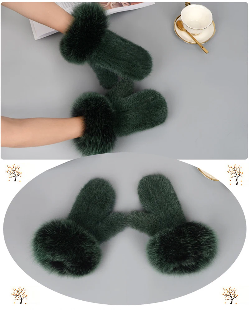 Luxury Women Natural Mink Fur Mittens Fox Fur Trimming Real Mink Fur Gloves Ladies Fur Elastic Hand Made Drop Shipping