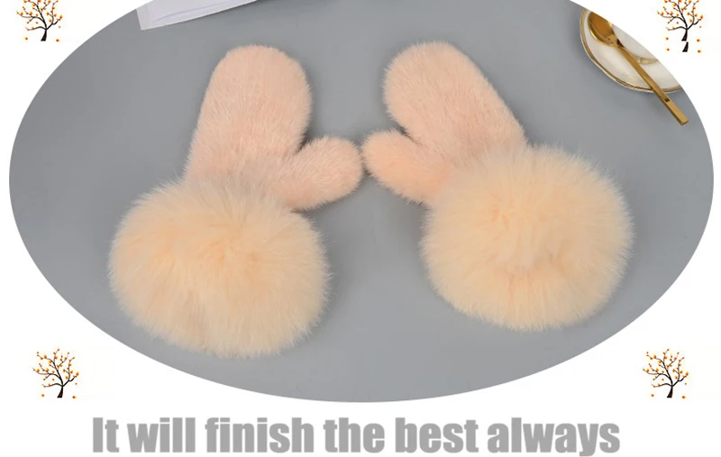 Luxury Women Natural Mink Fur Mittens Fox Fur Trimming Real Mink Fur Gloves Ladies Fur Elastic Hand Made Drop Shipping