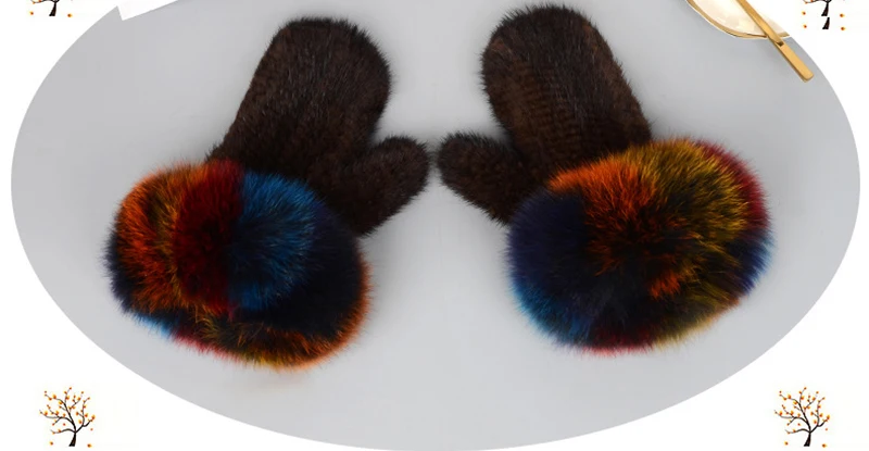 Luxury Women Natural Mink Fur Mittens Fox Fur Trimming Real Mink Fur Gloves Ladies Fur Elastic Hand Made Drop Shipping