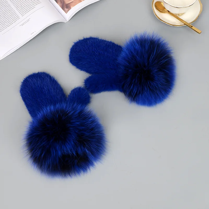 Luxury Women Natural Mink Fur Mittens Fox Fur Trimming Real Mink Fur Gloves Ladies Fur Elastic Hand Made Drop Shipping