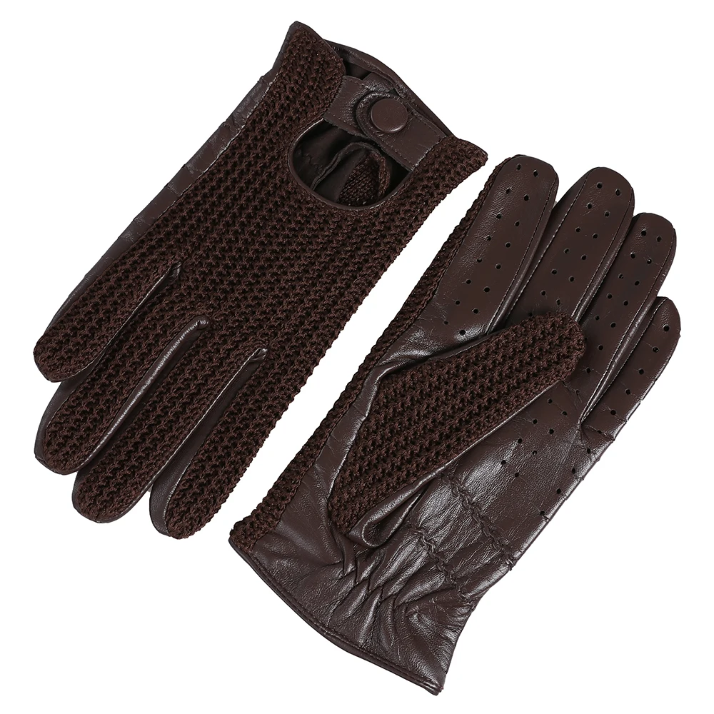 Men's Genuine Leather Driving Gloves motorcycle Fingerless Glove Sheepskin With Cotton Crochet