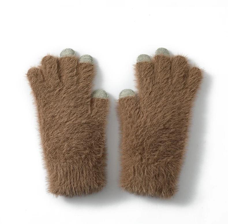 100% Mink Cashmere Gloves Women in Autumn and Winter Warm Thick Five Finger Gloves for Typing Touch Screen Gloves UNISEX