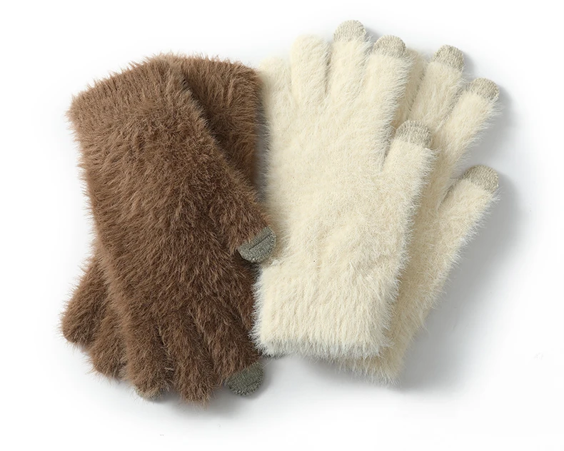 100% Mink Cashmere Gloves Women in Autumn and Winter Warm Thick Five Finger Gloves for Typing Touch Screen Gloves UNISEX