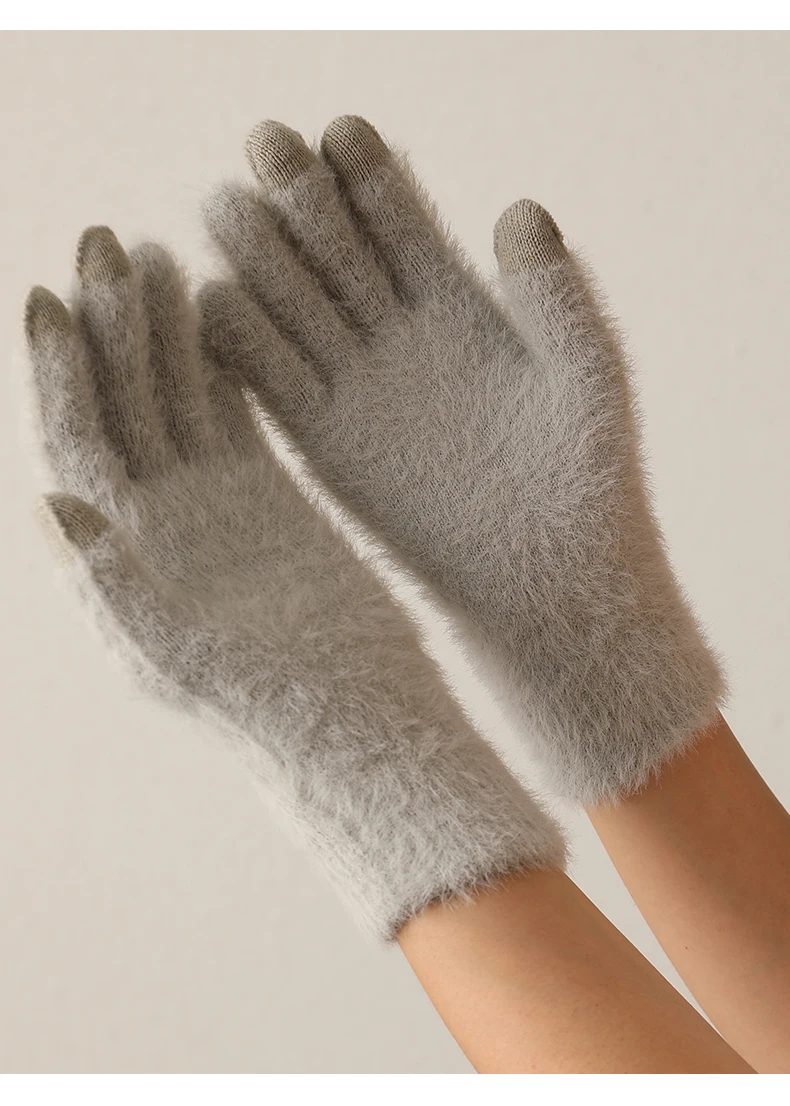 100% Mink Cashmere Gloves Women in Autumn and Winter Warm Thick Five Finger Gloves for Typing Touch Screen Gloves UNISEX