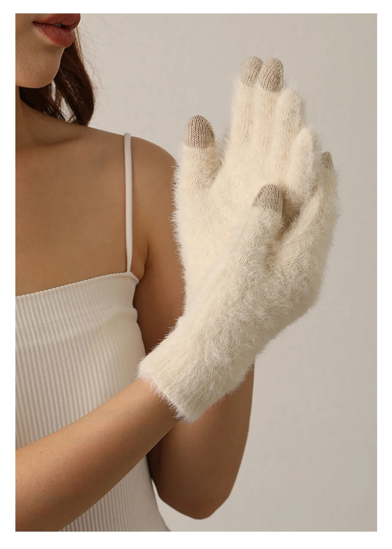 100% Mink Cashmere Gloves Women in Autumn and Winter Warm Thick Five Finger Gloves for Typing Touch Screen Gloves UNISEX