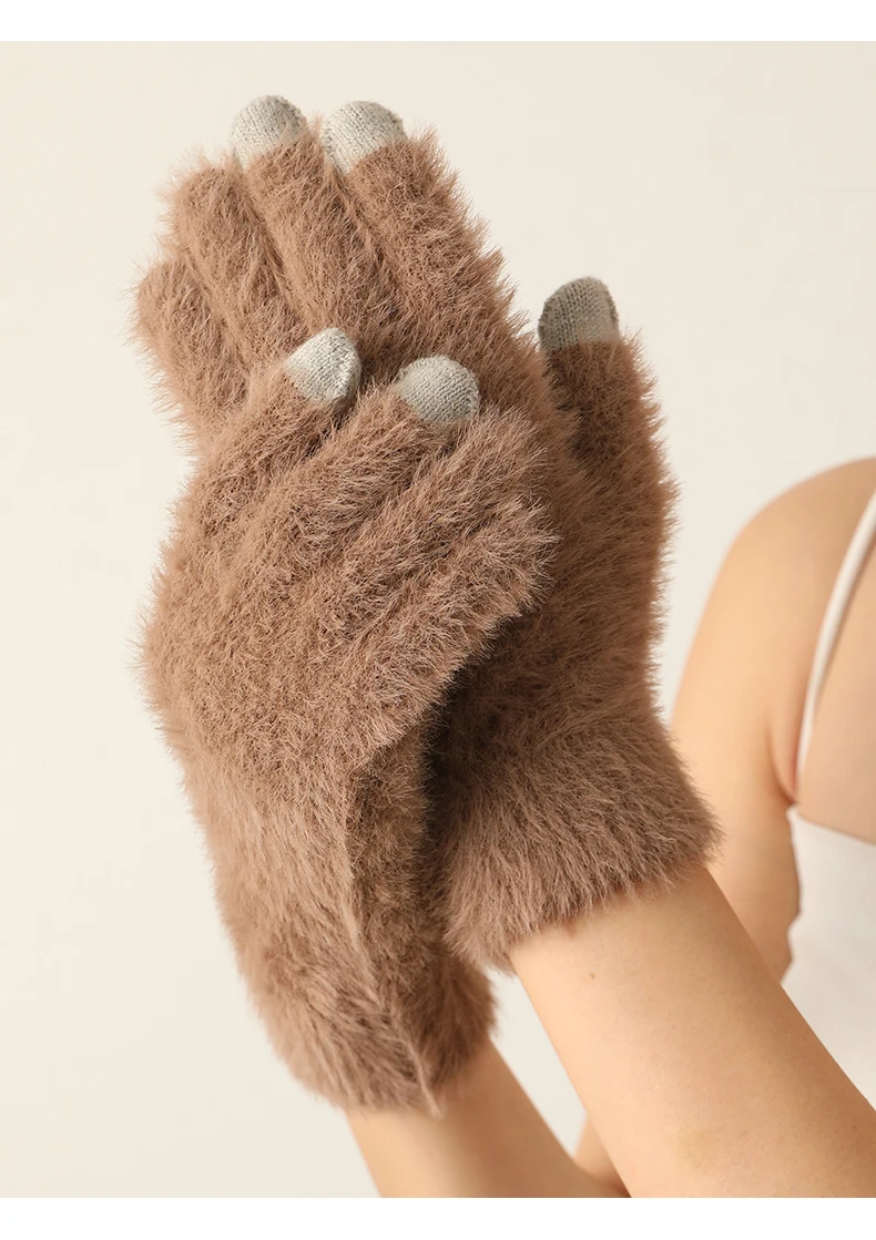 100% Mink Cashmere Gloves Women in Autumn and Winter Warm Thick Five Finger Gloves for Typing Touch Screen Gloves UNISEX