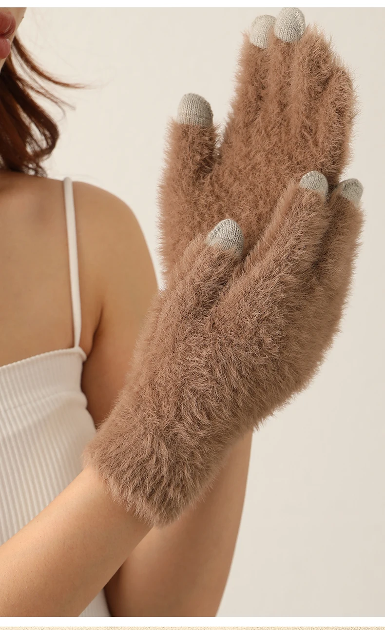 100% Mink Cashmere Gloves Women in Autumn and Winter Warm Thick Five Finger Gloves for Typing Touch Screen Gloves UNISEX