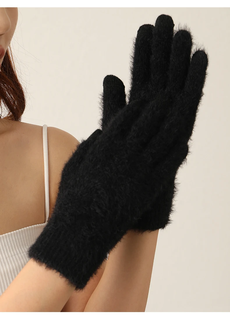 100% Mink Cashmere Gloves Women in Autumn and Winter Warm Thick Five Finger Gloves for Typing Touch Screen Gloves UNISEX