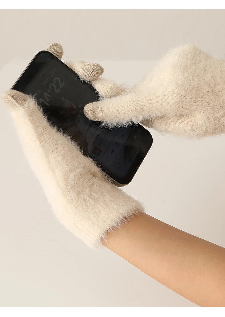 100% Mink Cashmere Gloves Women in Autumn and Winter Warm Thick Five Finger Gloves for Typing Touch Screen Gloves UNISEX