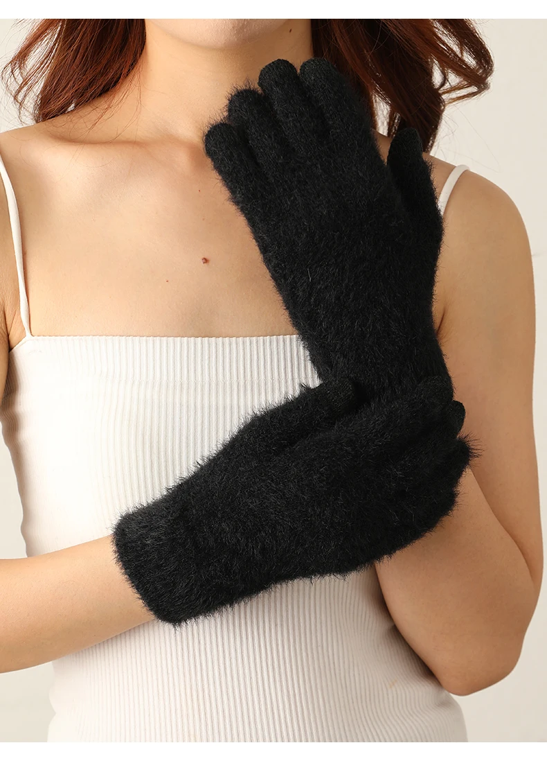 100% Mink Cashmere Gloves Women in Autumn and Winter Warm Thick Five Finger Gloves for Typing Touch Screen Gloves UNISEX