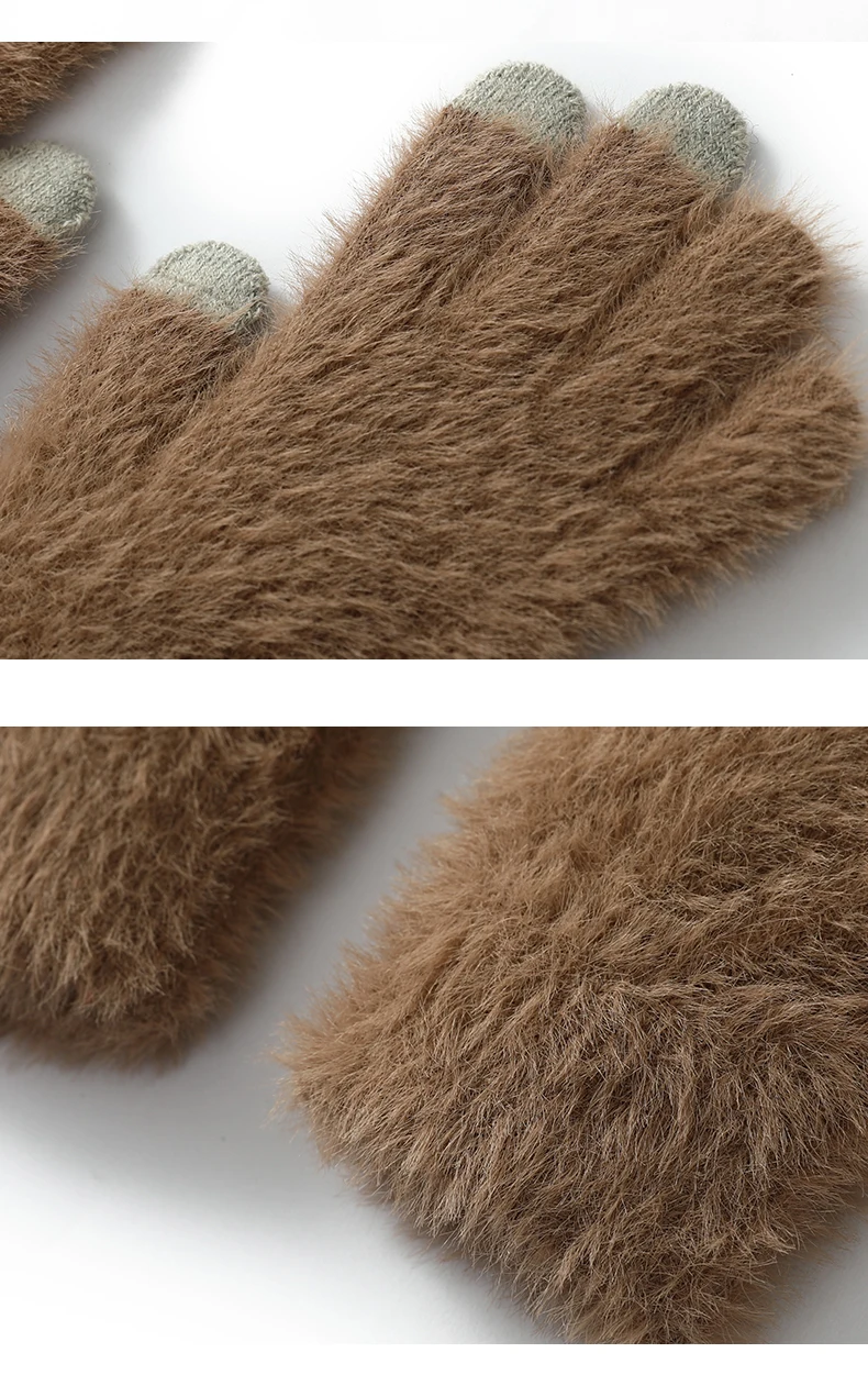 100% Mink Cashmere Gloves Women in Autumn and Winter Warm Thick Five Finger Gloves for Typing Touch Screen Gloves UNISEX