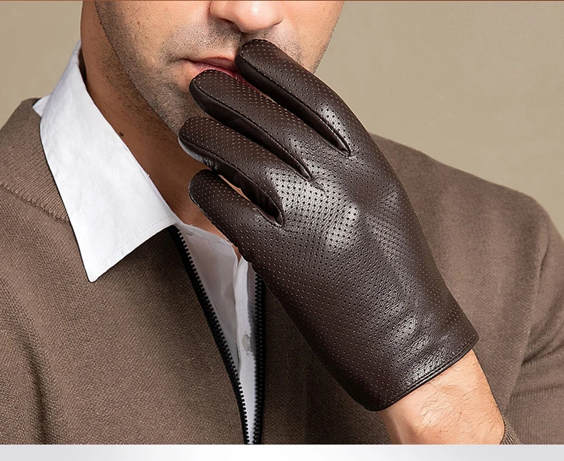 2025 Autumn Men style Business Sheepskin Leather Gloves Winter Full Finger Touch Screen Black Gloves Riding Motorcycle Gloves