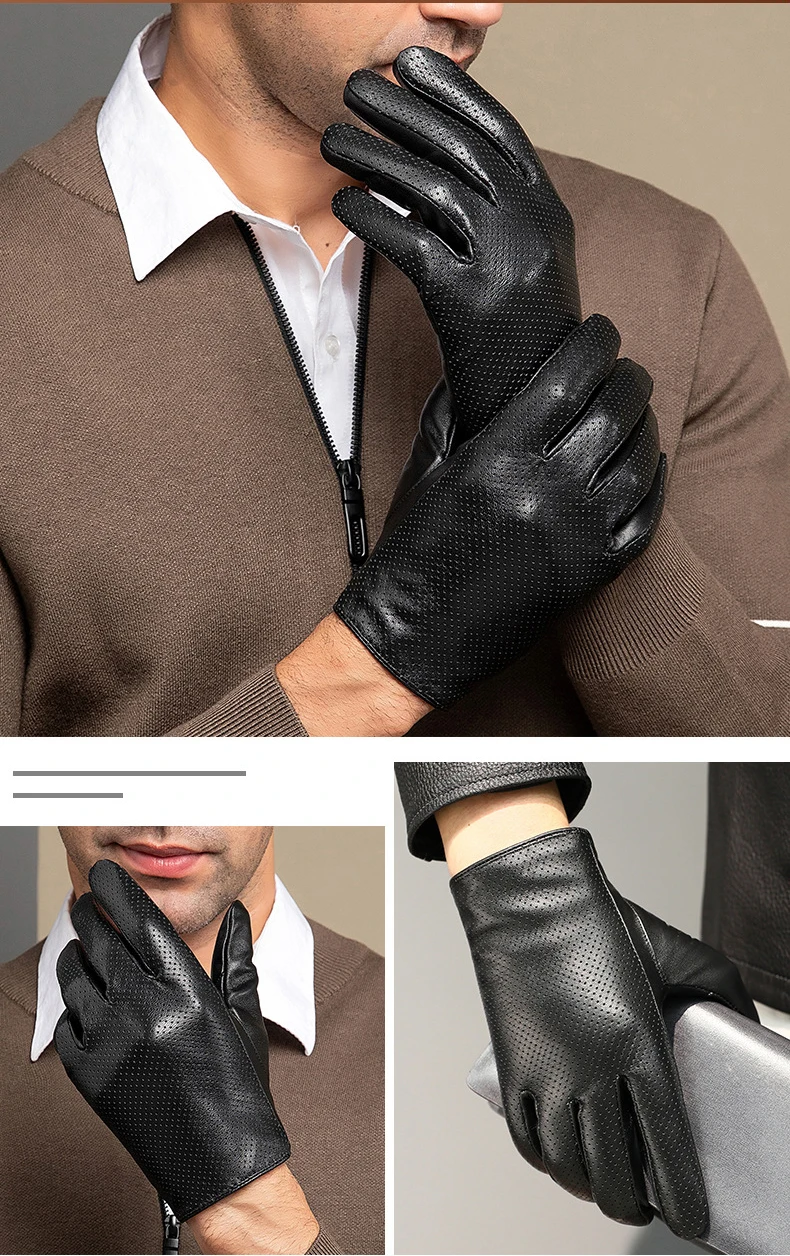 2025 Autumn Men style Business Sheepskin Leather Gloves Winter Full Finger Touch Screen Black Gloves Riding Motorcycle Gloves