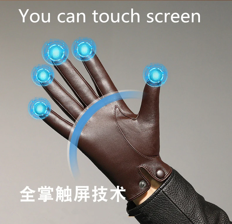2025 Autumn Men style Business Sheepskin Leather Gloves Winter Full Finger Touch Screen Black Gloves Riding Motorcycle Gloves