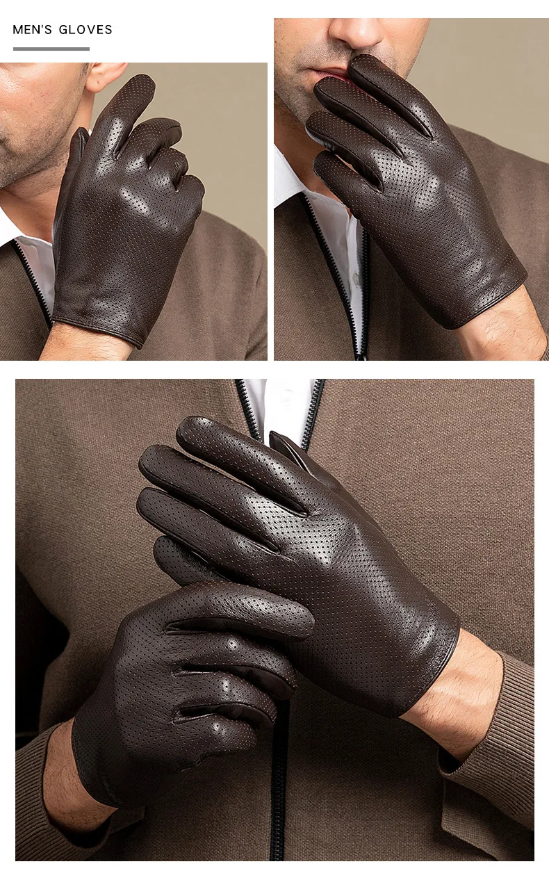 2025 Autumn Men style Business Sheepskin Leather Gloves Winter Full Finger Touch Screen Black Gloves Riding Motorcycle Gloves