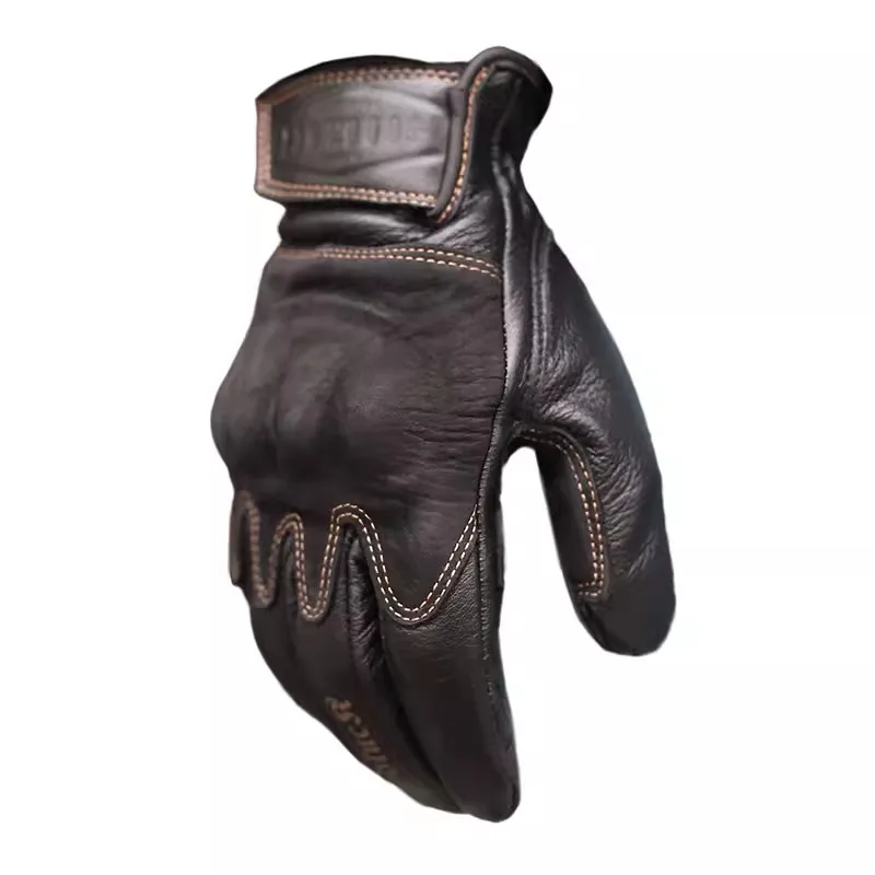 Women Men's 100% Natural Caw Leather Touchscreen Glove Male Fashion Genuine Leather Vintage Black Motorcycle Driving Glove R1018