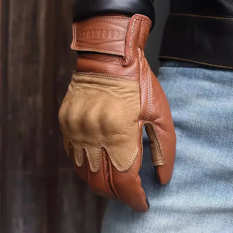 Women Men's 100% Natural Caw Leather Touchscreen Glove Male Fashion Genuine Leather Vintage Black Motorcycle Driving Glove R1018