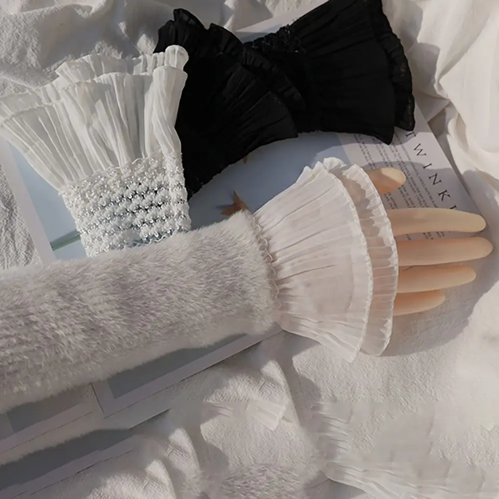 1Pair Detachable Lace Sleeve Cuffs Ruffles Elbow Fake Sleeve Sun Protection Gloves Spring Autumn Arm Cover Sweater Decorative
