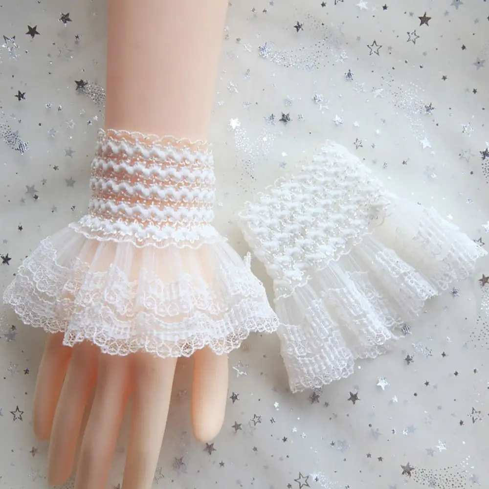 1Pair Detachable Lace Sleeve Cuffs Ruffles Elbow Fake Sleeve Sun Protection Gloves Spring Autumn Arm Cover Sweater Decorative