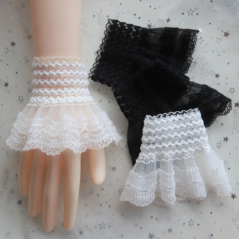 1Pair Detachable Lace Sleeve Cuffs Ruffles Elbow Fake Sleeve Sun Protection Gloves Spring Autumn Arm Cover Sweater Decorative