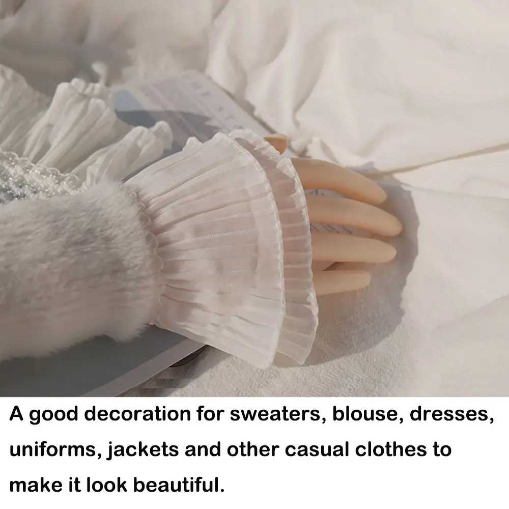 1Pair Detachable Lace Sleeve Cuffs Ruffles Elbow Fake Sleeve Sun Protection Gloves Spring Autumn Arm Cover Sweater Decorative