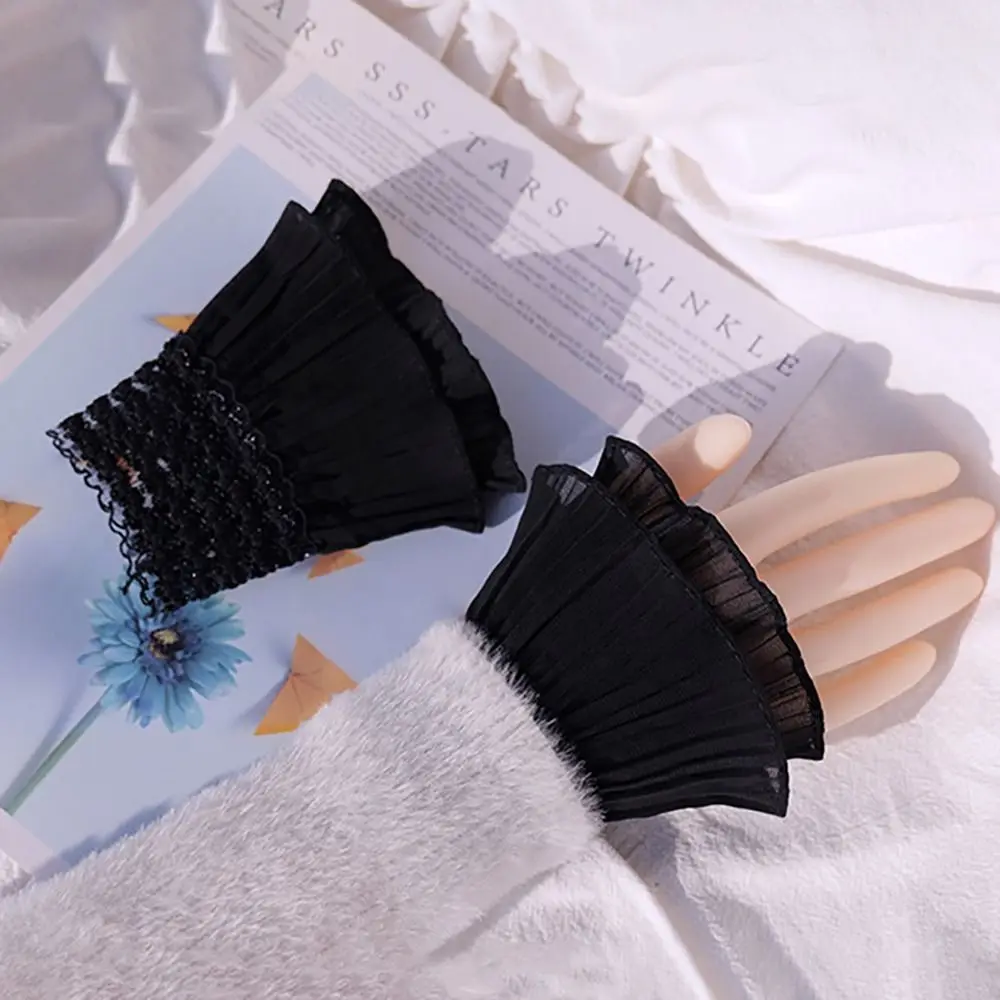 1Pair Detachable Lace Sleeve Cuffs Ruffles Elbow Fake Sleeve Sun Protection Gloves Spring Autumn Arm Cover Sweater Decorative