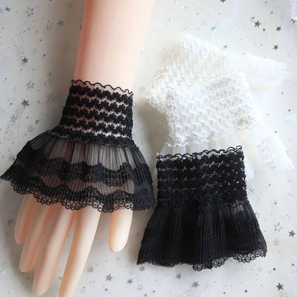 1Pair Detachable Lace Sleeve Cuffs Ruffles Elbow Fake Sleeve Sun Protection Gloves Spring Autumn Arm Cover Sweater Decorative