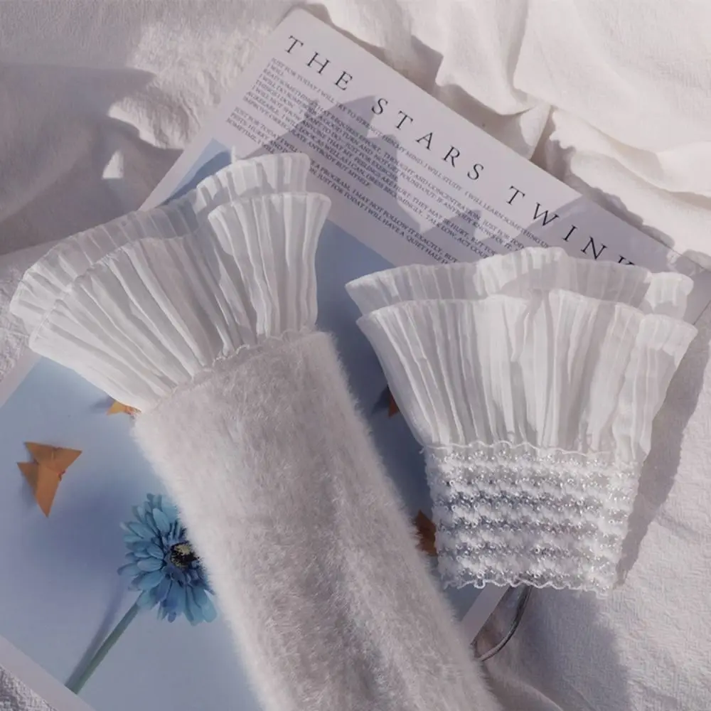 1Pair Detachable Lace Sleeve Cuffs Ruffles Elbow Fake Sleeve Sun Protection Gloves Spring Autumn Arm Cover Sweater Decorative