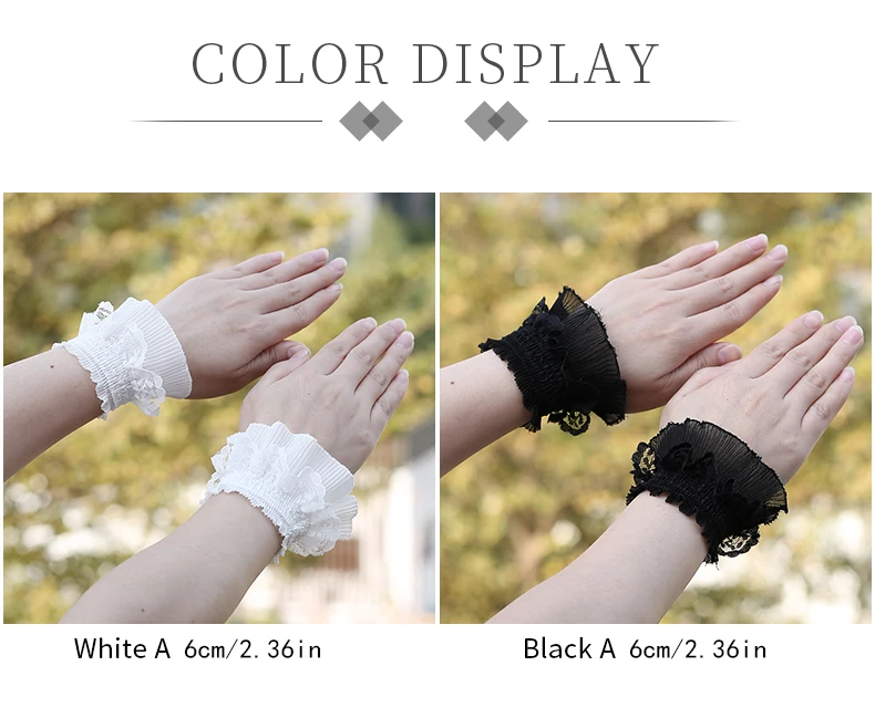 Lolita Hand Sleeve Wrist Ornament Cuffs Ruffled Floral Black Lace Elastic Elegant Women Girls Wrist Short White Faerie Gloves