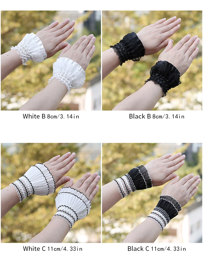 Lolita Hand Sleeve Wrist Ornament Cuffs Ruffled Floral Black Lace Elastic Elegant Women Girls Wrist Short White Faerie Gloves