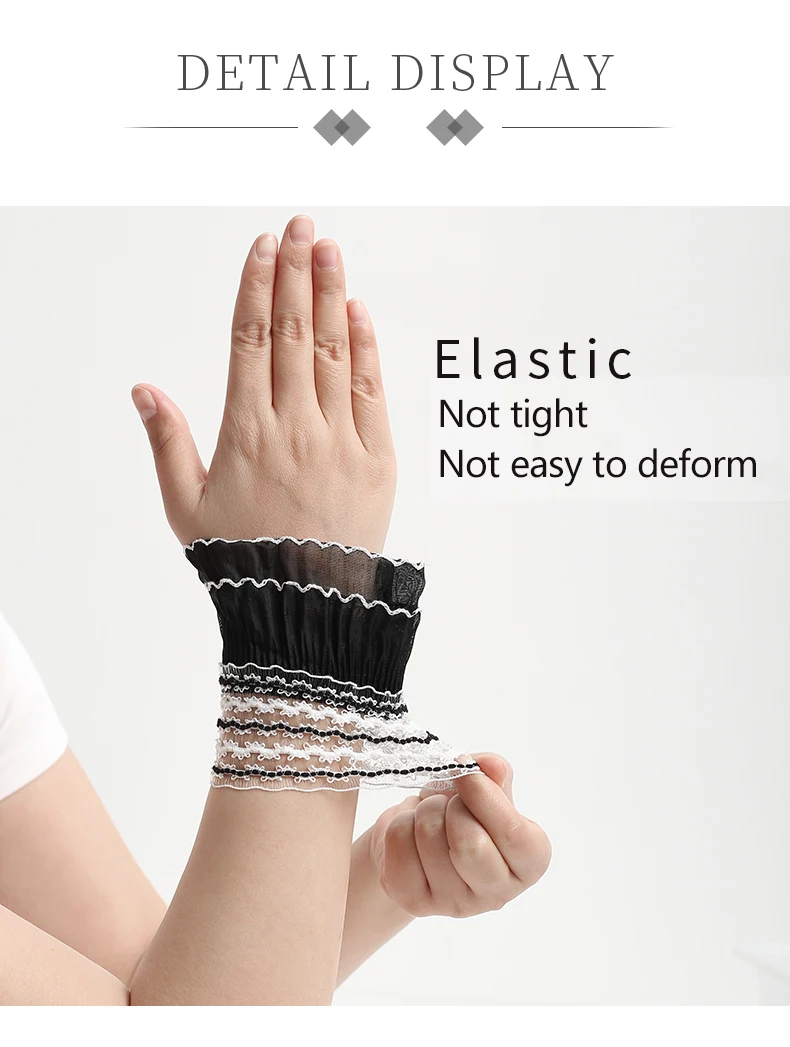 Lolita Hand Sleeve Wrist Ornament Cuffs Ruffled Floral Black Lace Elastic Elegant Women Girls Wrist Short White Faerie Gloves