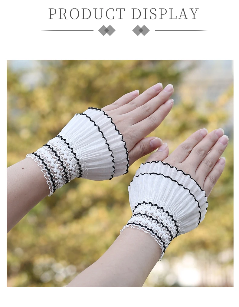 Lolita Hand Sleeve Wrist Ornament Cuffs Ruffled Floral Black Lace Elastic Elegant Women Girls Wrist Short White Faerie Gloves