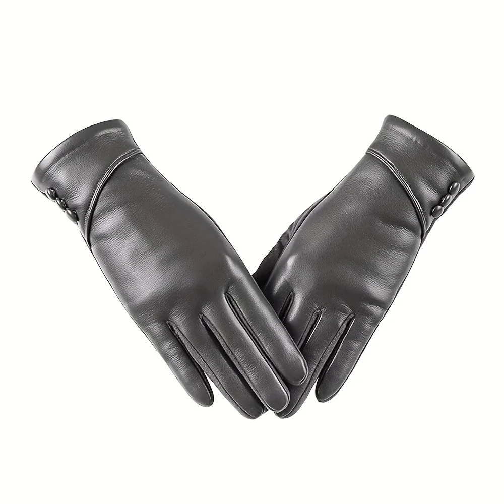 Women Leather Touchscreen Gloves With Soft Fleece Lining-Perfect For Stylish Warmth On Casual Weekends