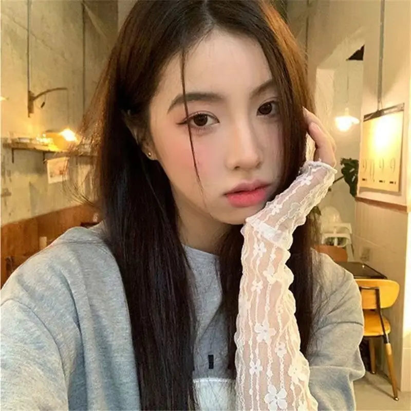 Women Sun Protection Sleeves Fashion Driving Summer Thin Lace Mesh Breathable Arm Sleeve Long Fingerless Half finger Gloves
