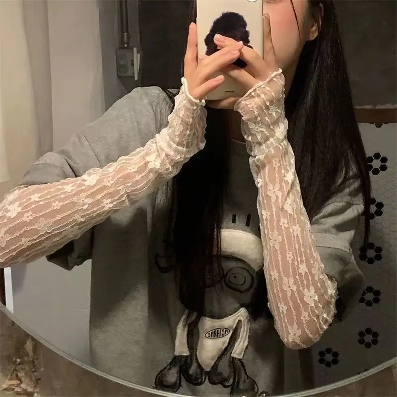 Women Sun Protection Sleeves Fashion Driving Summer Thin Lace Mesh Breathable Arm Sleeve Long Fingerless Half finger Gloves