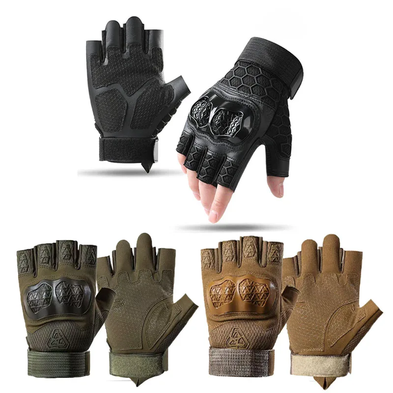 Men's Half Finger Tactical Gloves Hard Shell Protective Combat Hunting Anti-skid Wear-resistant Fingerless Outdoor Activities