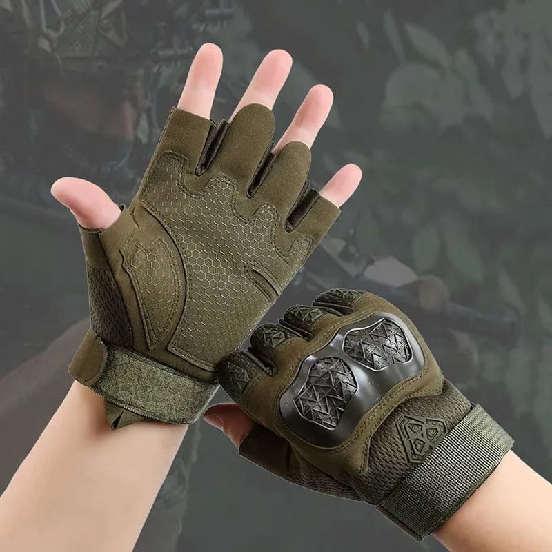 Men's Half Finger Tactical Gloves Hard Shell Protective Combat Hunting Anti-skid Wear-resistant Fingerless Outdoor Activities