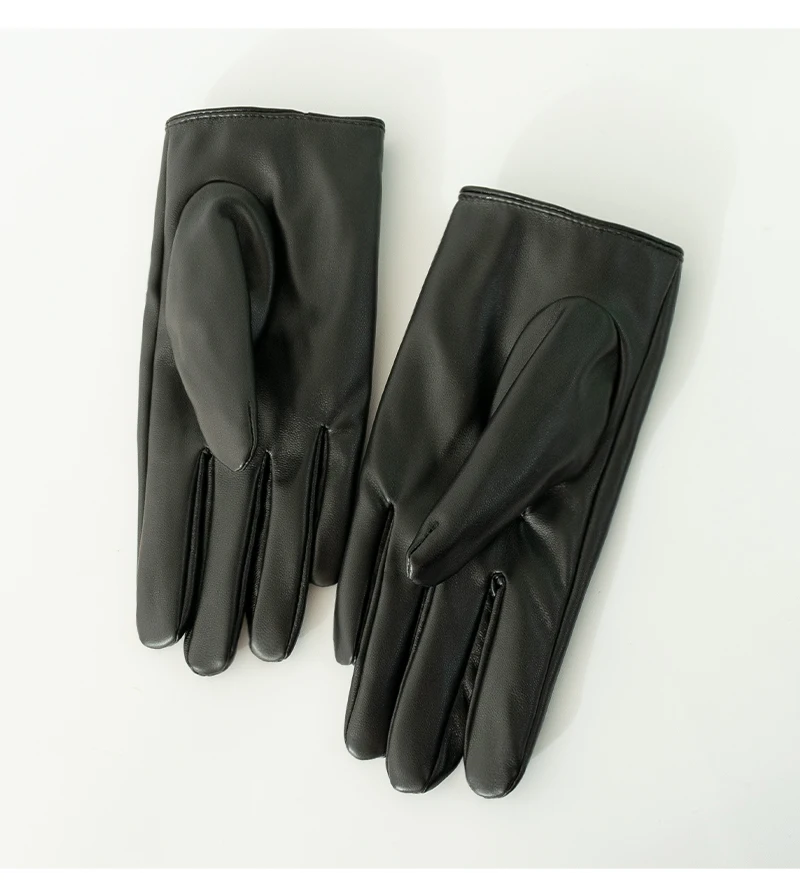 Women's Hollow Peach Heart PU Leather Gloves Winter Plus Velvet Thicken Riding Warm Full Finger Touch Screen Driving Mittens S27